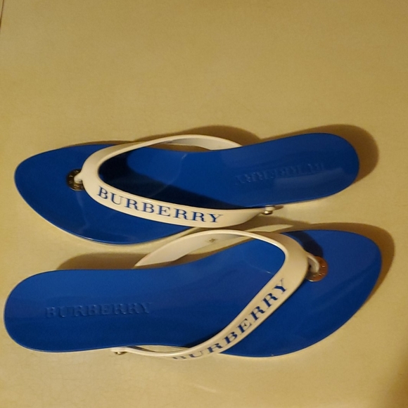 Burberry Shoes - Authentic  Burberry  Blue Wooden Wedge Thong Sanda